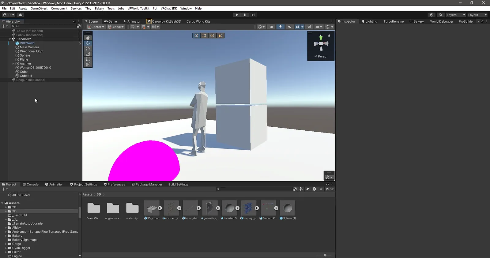 A low-poly human figure next to a white cube in the scene, for scale.
