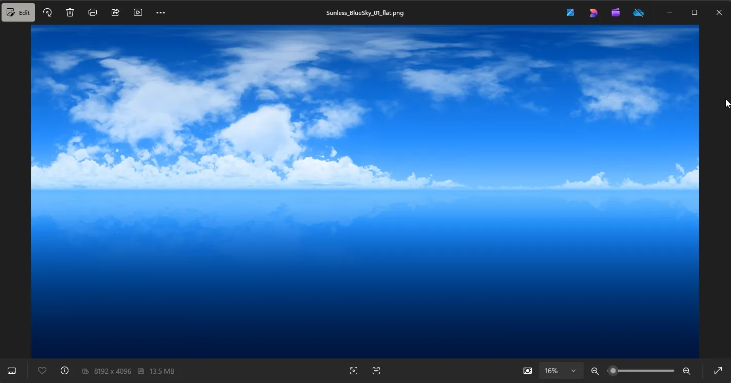 An AllSky skybox image: blue sky and clouds over a sea.