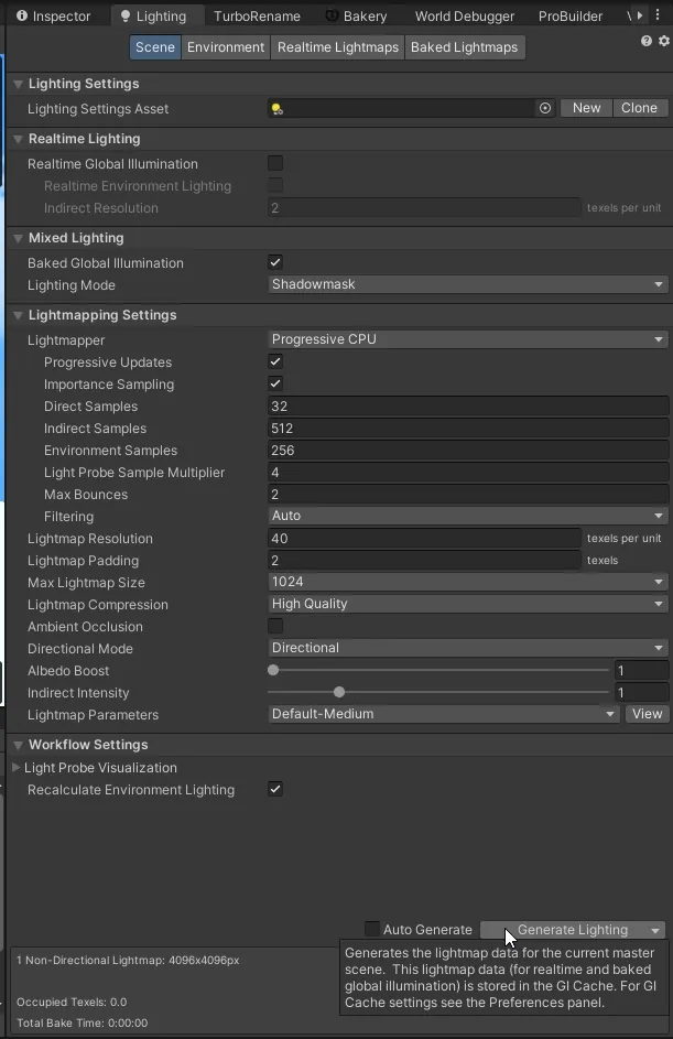 The Lighting window, with Generate Lighting at the bottom.