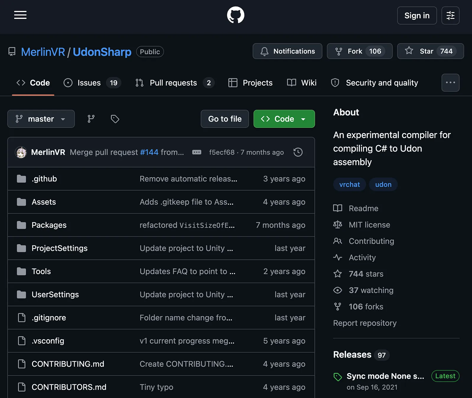 The UdonSharp repository on GitHub.